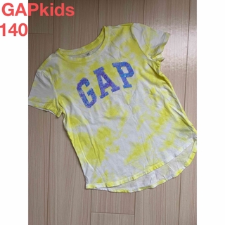 ギャップキッズ(GAP Kids)のGAP ギャップキッズ L Tシャツ 白 黄 スパンコール  半袖 140 美品(Tシャツ/カットソー)