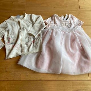 プチバトー(PETIT BATEAU)のプチバトー　12m/74cm ワンピース＆カーディガン　2点セット(ワンピース)