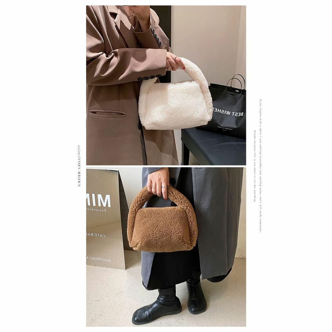 【色: アイボリー】[ジゼル] ボア ハンドバッグ トートバッグ 小さめ ミニト レディースのバッグ(その他)の商品写真