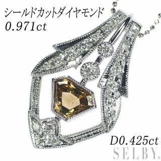 K18WG シールドカットダイヤ ダイヤモンド ペンダントネックレス 0.971ct D0.425ct(ネックレス)