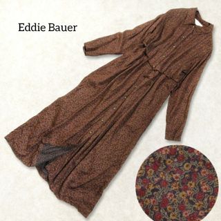 エディーバウアー(Eddie Bauer)のエディーバウアー ✿ 花柄 ロング シャツワンピース ブラウン 長袖 リバティ(ロングワンピース/マキシワンピース)