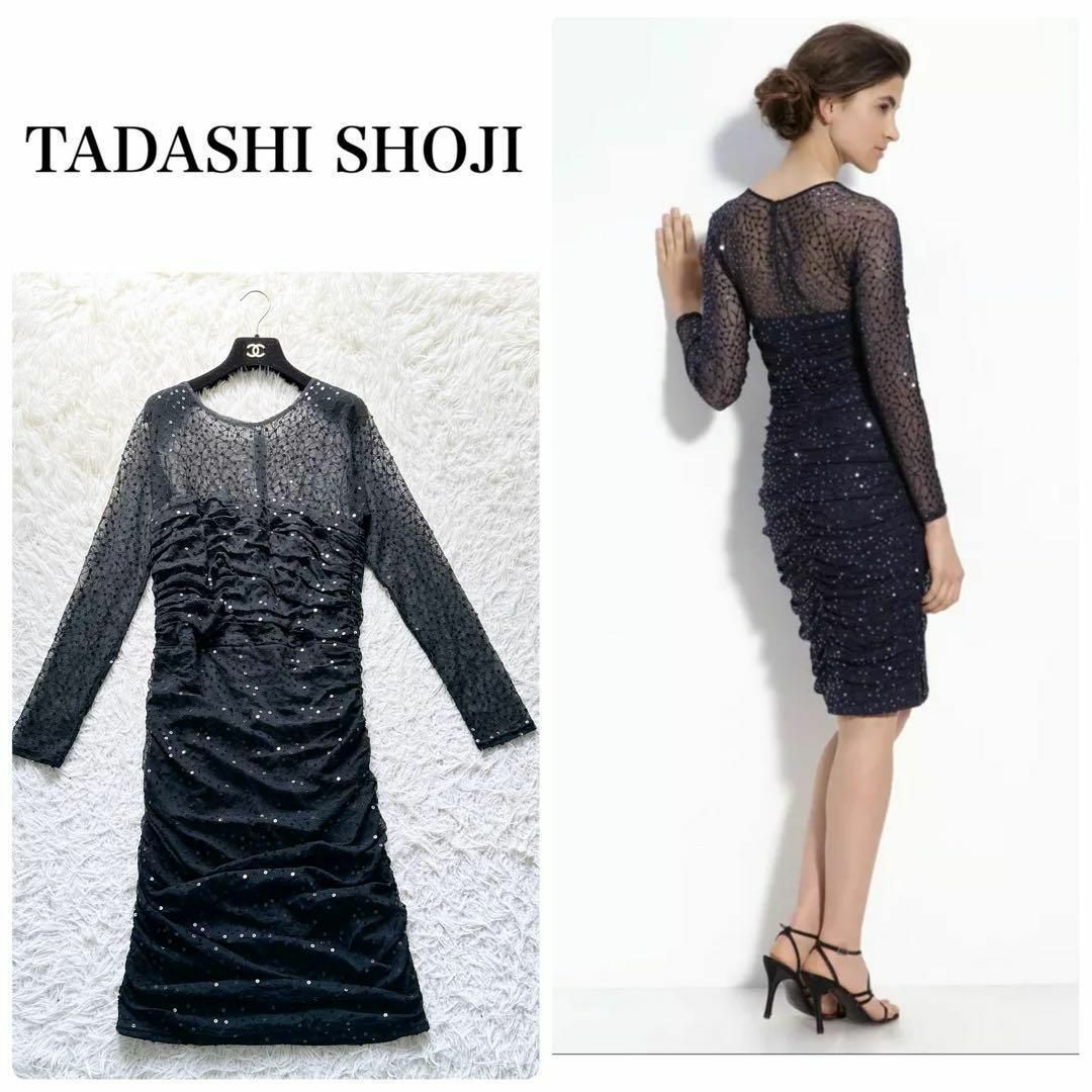 TADASHI SHOJI スパンコール　タイトドレス　ブラック　Lサイズ レディースのフォーマル/ドレス(その他ドレス)の商品写真