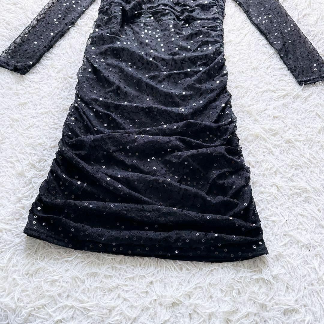 TADASHI SHOJI スパンコール　タイトドレス　ブラック　Lサイズ レディースのフォーマル/ドレス(その他ドレス)の商品写真