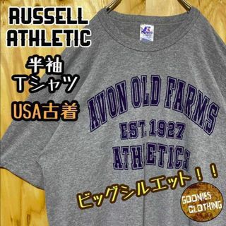 USA古着 90s グレー ラッセル アスレチック 半袖 Tシャツ ゆるダボ(Tシャツ/カットソー(半袖/袖なし))