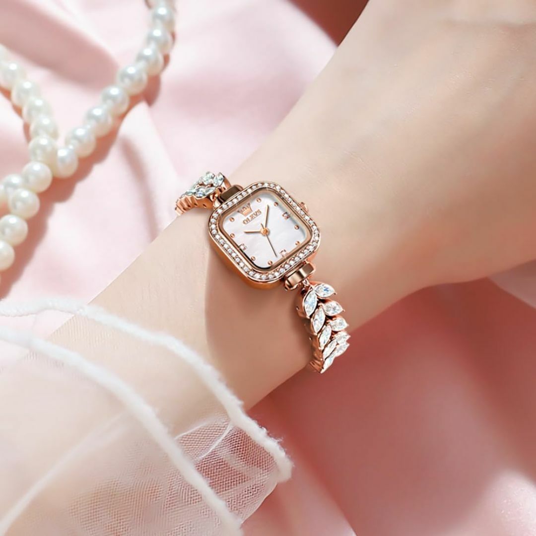 【色: スクエア-ローズゴルード】OLEVS 腕時計 レディース ダイヤ 素敵な レディースのファッション小物(腕時計)の商品写真