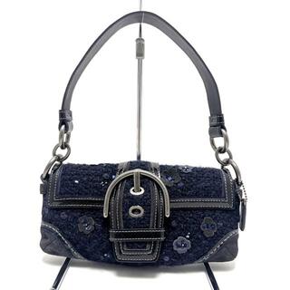 コーチ(COACH)のCOACH(コーチ) ハンドバッグ - 10070 ネイビー×ダークネイビー×黒 スパンコール/ビーズ/ラメ/フラワー(花) エナメル（レザー）×スエード×ウール(ハンドバッグ)