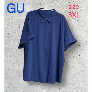 ジーユー(GU)のゆったりサイズ ＊未使用品＊  GU ドレープシャツ　半袖　パープル　3XL(シャツ/ブラウス(半袖/袖なし))