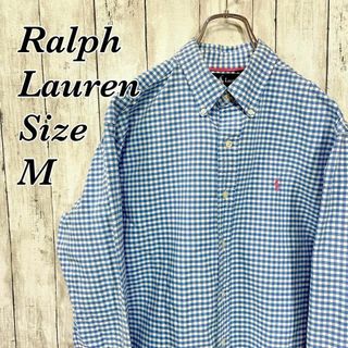 ラルフローレン(Ralph Lauren)のラルフローレン　青ブルーギンガムチェック　サイズＭ　固め薄め長袖シャツメンズ古着(シャツ)