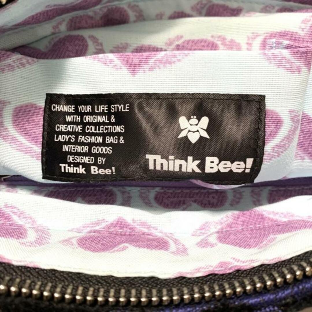 Think Bee!(シンクビー)のThinkBee(シンクビー) ハンドバッグ美品  - 黒×ネイビー Just Heart/刺繍/スパンコール/ビジュー パイル×レザー レディースのバッグ(ハンドバッグ)の商品写真