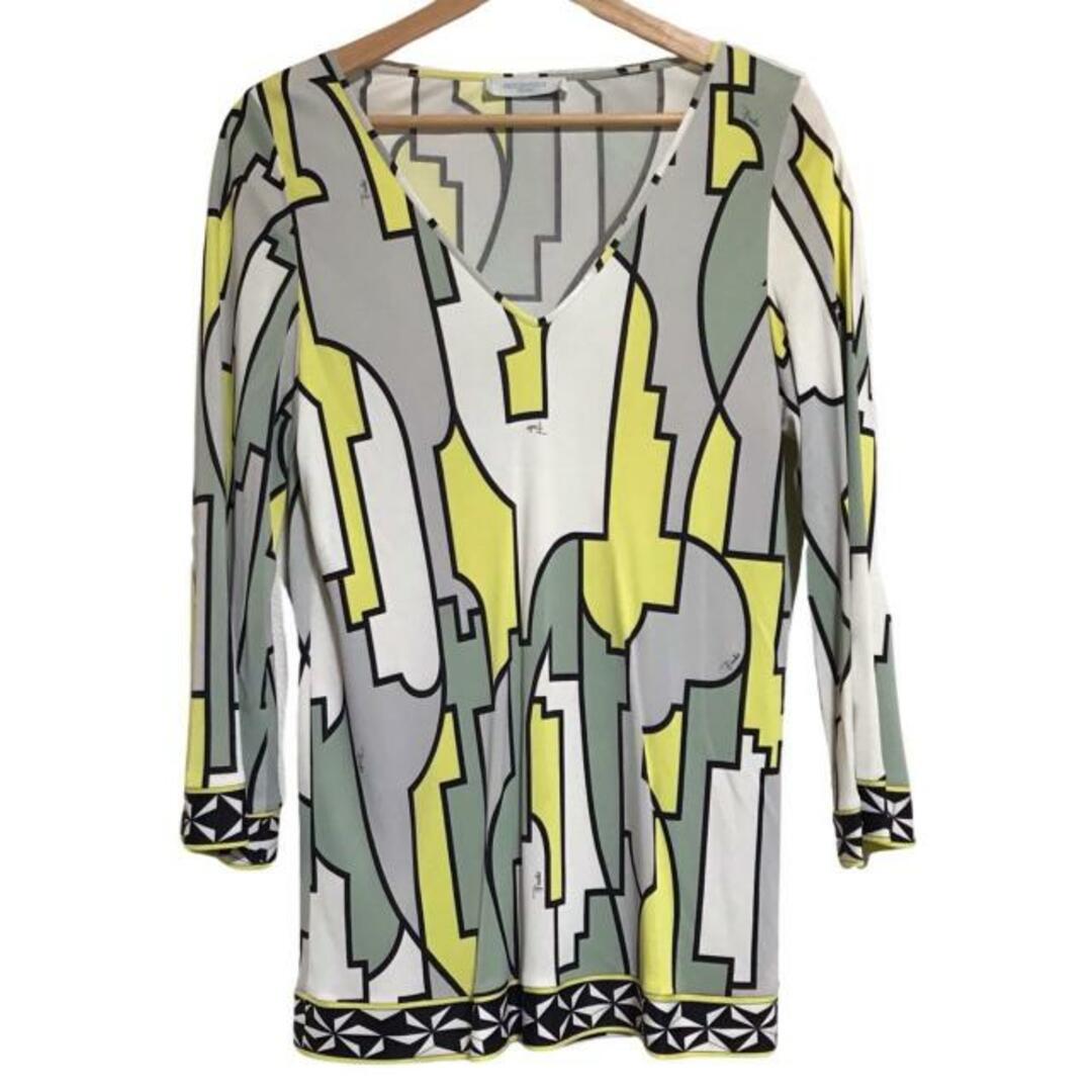 EMILIO PUCCI(エミリオプッチ)のEMILIO PUCCI(エミリオプッチ) 長袖カットソー レディース - アイボリー×イエロー×マルチ Vネック レディースのトップス(カットソー(長袖/七分))の商品写真