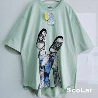 スカラー(ScoLar)の【ScoLar】サンダルアップリケ ロング丈 ビックTシャツ タグ付未使用(Tシャツ(半袖/袖なし))