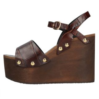 セリーヌ(celine)のCELINE セリーヌ Wood Sole Sandals BF1109 ウッドウェッジソール サンダル シューズ レディース ブラウン(サンダル)