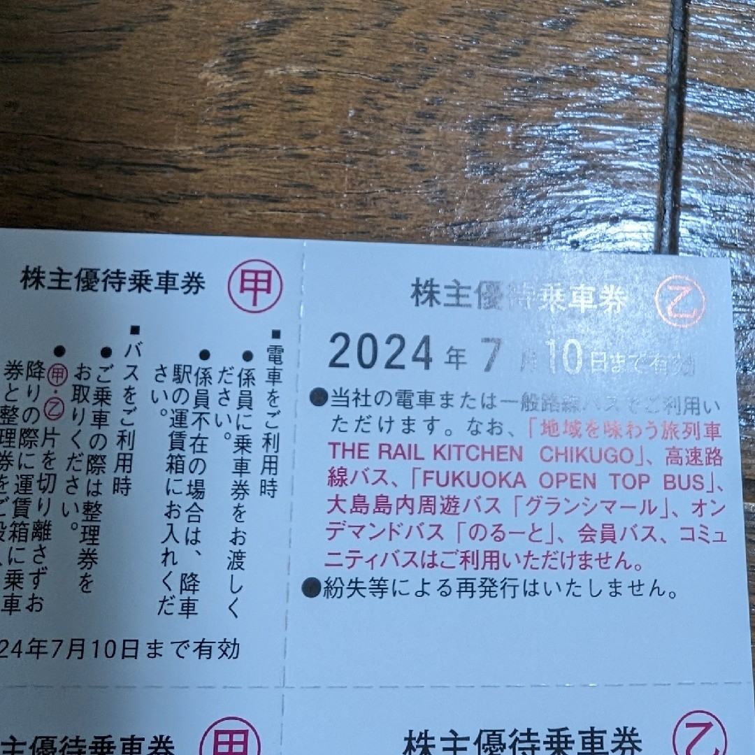 西鉄グループ　株主優待乗車券　2枚　匿名配送 チケットの優待券/割引券(その他)の商品写真