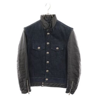 クロムハーツ(Chrome Hearts)のCHROME HEARTS クロムハーツ DNM LTHR SLVD デニム クロスボール レザージャケット インディゴ/ブラック(フライトジャケット)