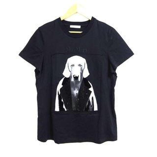 マックスマーラ(Max Mara)のMax Mara(マックスマーラ) 半袖Tシャツ サイズ（IJ)L レディース - 黒×ライトグレー×グレー クルーネック/イヌ/ラインストーン(Tシャツ(半袖/袖なし))