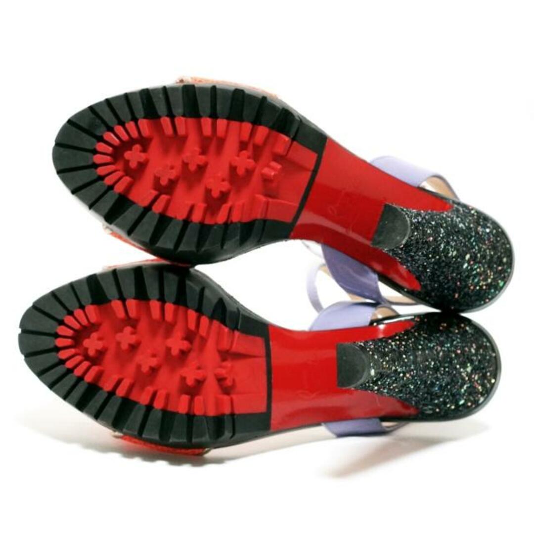 Christian Louboutin(クリスチャンルブタン)のCHRISTIAN LOUBOUTIN(クリスチャンルブタン) サンダル 36 レディース美品  - オレンジ×ライトパープル×シルバー メッシュ 化学繊維×エナメル（レザー）×グリッター レディースの靴/シューズ(サンダル)の商品写真