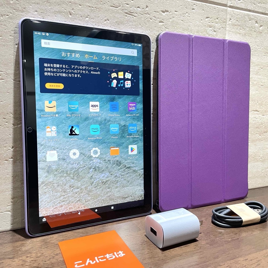 Amazon(アマゾン)のAmazon fire HD 10 最新版 パープル 美品 カバー付き スマホ/家電/カメラのPC/タブレット(タブレット)の商品写真