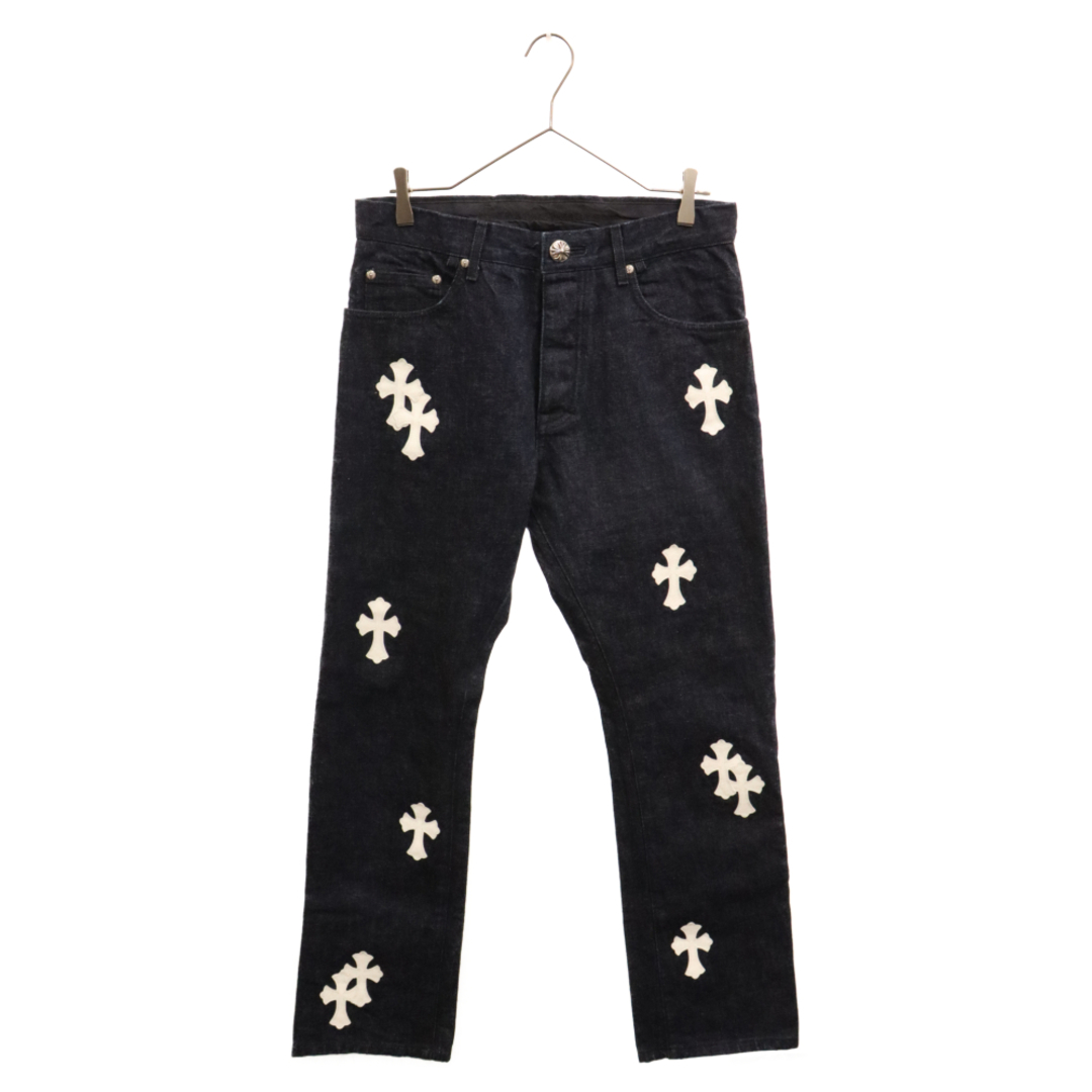 Chrome Hearts(クロムハーツ)のCHROME HEARTS クロムハーツ DENIM CROSS PATCH クロスパッチ アフターカスタム デニムパンツ インディゴ/ホワイト メンズのパンツ(デニム/ジーンズ)の商品写真