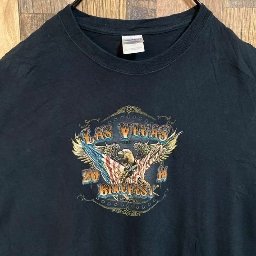 GILDAN(ギルタン)のギルダン イーグル バイク アニマル ラスベガス Tシャツ 半袖 黒 USA古着 メンズのトップス(Tシャツ/カットソー(半袖/袖なし))の商品写真