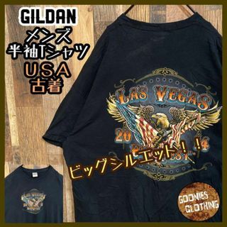 ギルタン(GILDAN)のギルダン イーグル バイク アニマル ラスベガス Tシャツ 半袖 黒 USA古着(Tシャツ/カットソー(半袖/袖なし))