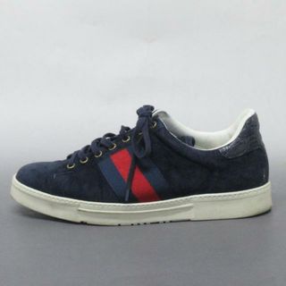 Gucci - GUCCI(グッチ) スニーカー 40 1/2 E メンズ ローカットスニーカー 125375 ネイビー×レッド ヌバック×コットン