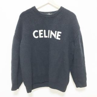 CELINE(セリーヌ) 長袖セーター メンズ - 黒×白 クルーネック/ウール/ロゴ/刺繍/オーバーサイズ/サイズ:S