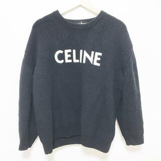 celine - CELINE(セリーヌ) 長袖セーター メンズ - 黒×白 クルーネック/ウール/ロゴ/刺繍/オーバーサイズ/サイズ:S