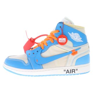 ナイキ(NIKE)のNIKE ナイキ ×OFF-WHITE AIR JORDAN 1 POWDER BLUE UNC×オフホワイト エアジョーダン1 パウダーブルー ハイカットスニーカー ホワイト/ブルー US9/27.0cm AQ0818-148(スニーカー)