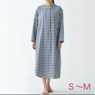 MUJI (無印良品) - 【無印良品】インド綿 二重ガーゼクルタ(ネイビーチェック・Ｓ〜Ｍ)