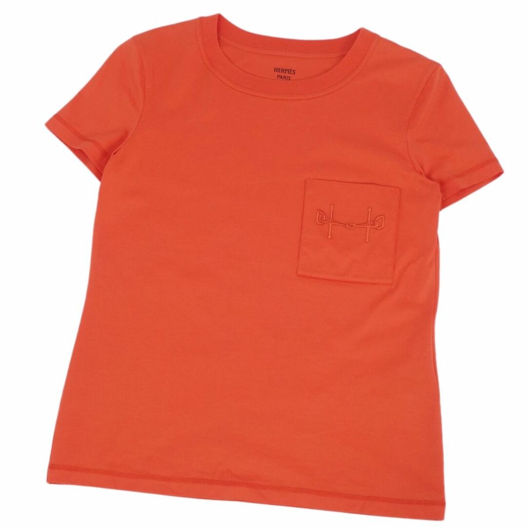 Hermes(エルメス)の美品 エルメス HERMES Tシャツ カットソー 20AW 半袖 ショートスリーブ ホースビット刺繍 トップス レディース 34(S相当) オレンジ レディースのトップス(Tシャツ(半袖/袖なし))の商品写真