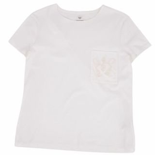 エルメス(Hermes)の美品 エルメス HERMES Tシャツ カットソー 半袖 ショートスリーブ 刺繍 トップス レディース 36(S相当) ホワイト(Tシャツ(半袖/袖なし))