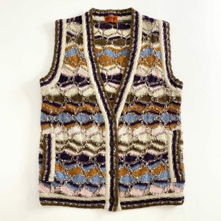 MISSONI - 6d23 【大きいサイズ】 伊製 MISSONI ミッソーニ ニットベスト ニットジレ 44 マルチカラー レディース(メンズ着用可サイズ)