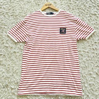 ポロ(POLO（RALPH LAUREN）)のメンズ ポロバイラルフローレン Tシャツ 半袖 ロゴ刺繍 ボーダー M 白赤(Tシャツ/カットソー(半袖/袖なし))