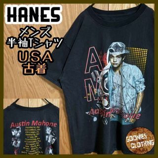 Hanes - オースティン マホーン ヘインズ 歌手 Tシャツ USA古着 ブラック 半袖 黒