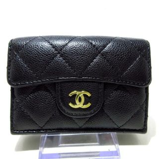 シャネル(CHANEL)のCHANEL(シャネル) 3つ折り財布美品  クラシック スモール フラップ ウォレット/マトラッセ AP0230 黒 ゴールド金具 キャビアスキン(財布)