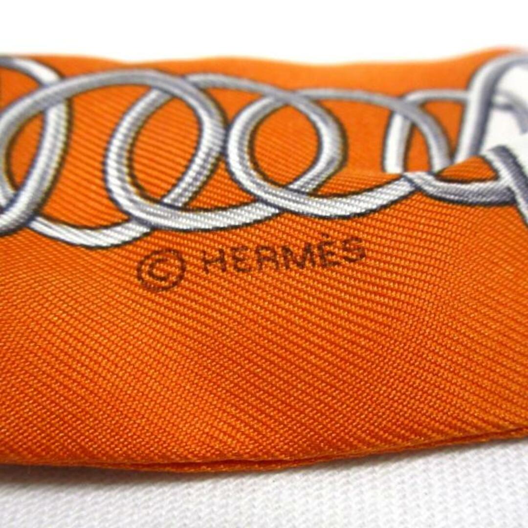 Hermes(エルメス)のHERMES(エルメス) スカーフ ツイリー オレンジ×シルバー×マルチ リボンスカーフ レディースのファッション小物(バンダナ/スカーフ)の商品写真