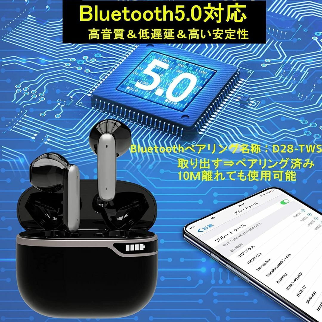 【サイズ:TFD9-D5016】bluetooth イヤホン ワイヤレスイヤホン スマホ/家電/カメラのオーディオ機器(ヘッドフォン/イヤフォン)の商品写真