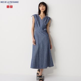 ユニクロ(UNIQLO)の新品！♥️UNIQLO×INES♥️ラップワンピース(ノースリーブ)。Ｓ。(ロングワンピース/マキシワンピース)