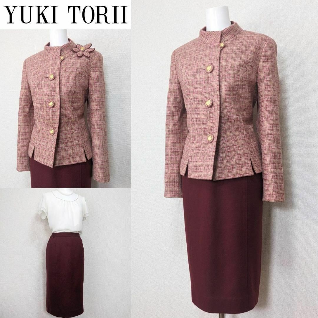 YUKI TORII INTERNATIONAL(ユキトリイインターナショナル)の⁑【美品】ユキトリイ　セレモニースーツ　ニットツイード　花のコサージュ付 レディースのフォーマル/ドレス(スーツ)の商品写真