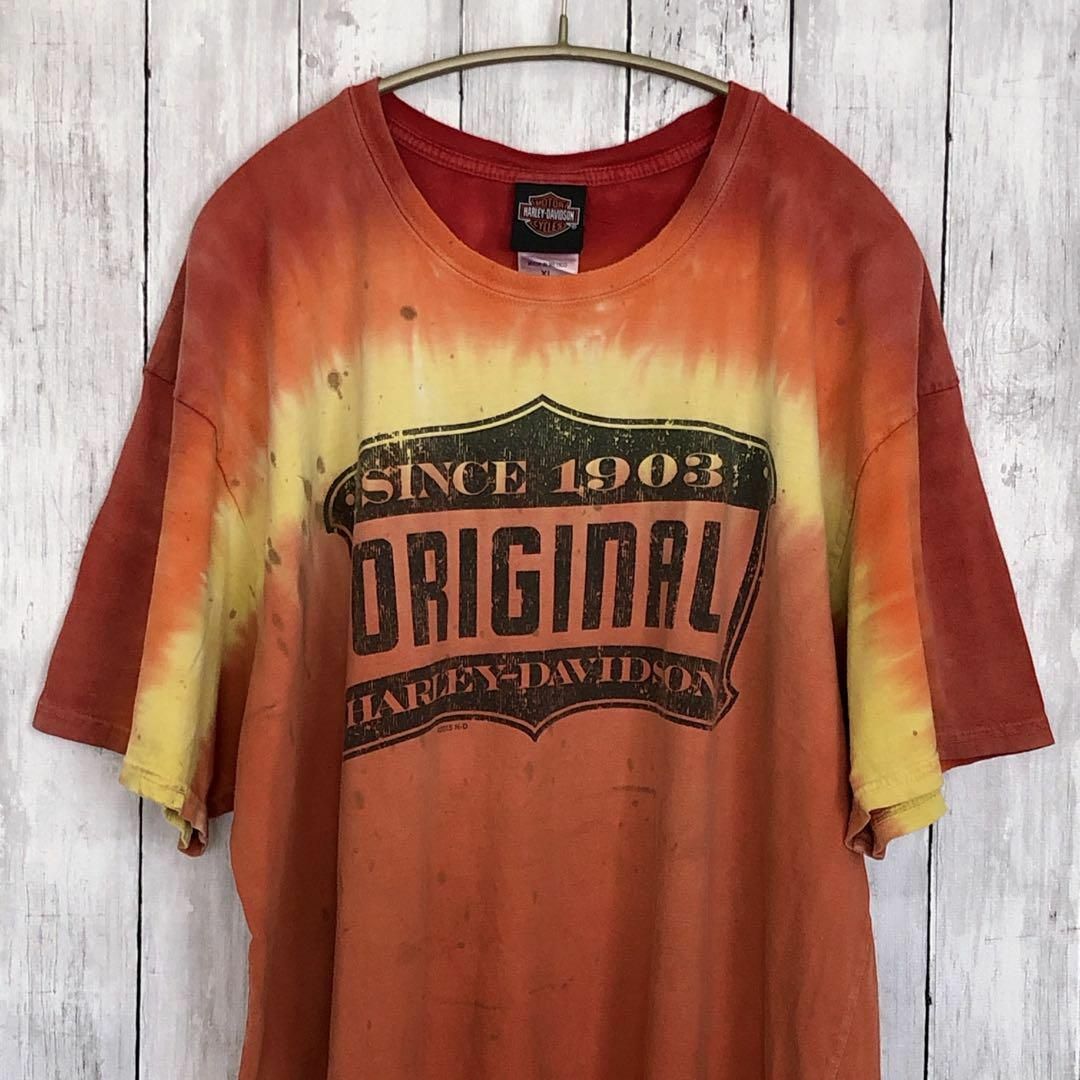 Harley Davidson(ハーレーダビッドソン)のハーレーＴシャツ　メイドインメキシコ　オレンジタイダイサイズＸＬバー＆シールド メンズのトップス(Tシャツ/カットソー(半袖/袖なし))の商品写真