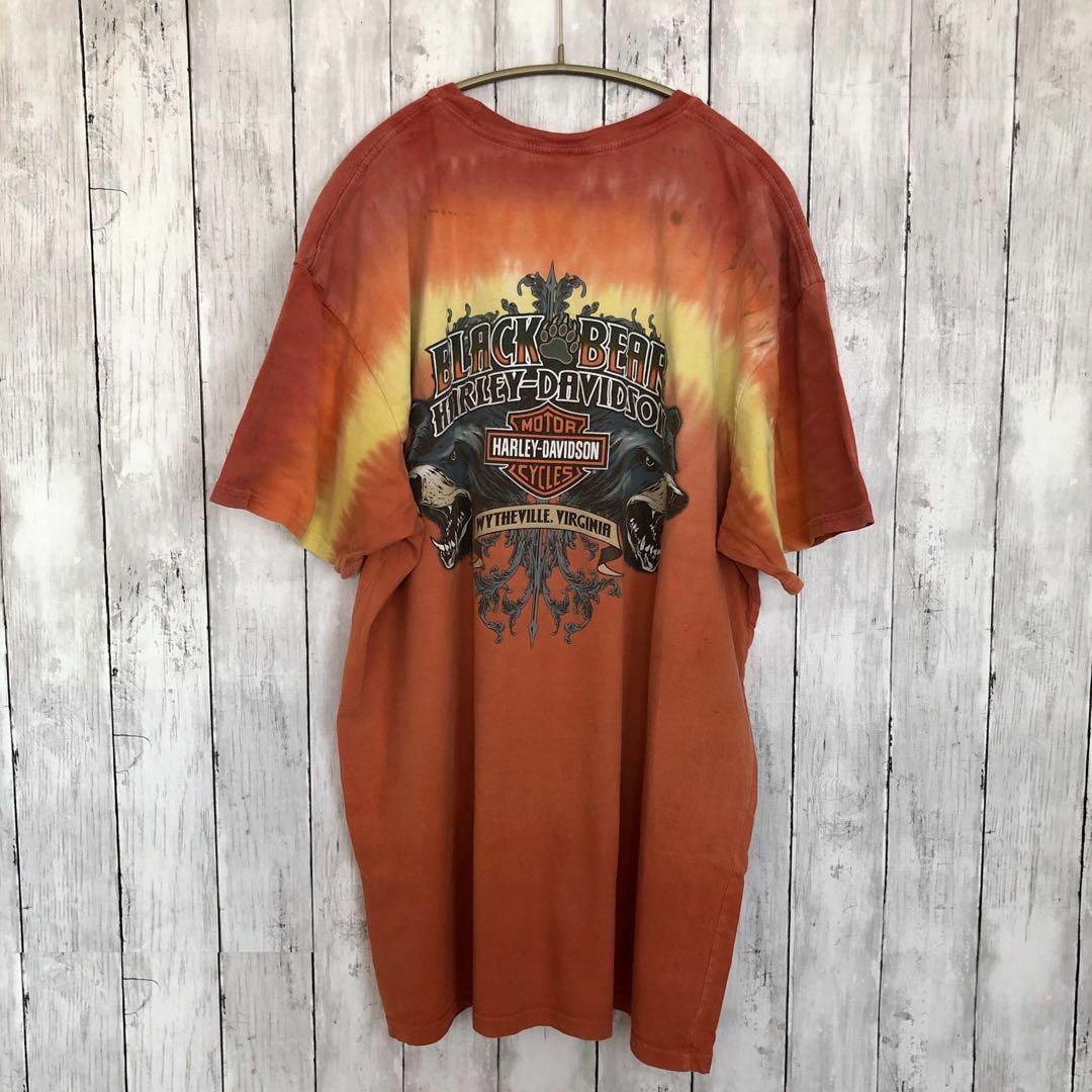 Harley Davidson(ハーレーダビッドソン)のハーレーＴシャツ　メイドインメキシコ　オレンジタイダイサイズＸＬバー＆シールド メンズのトップス(Tシャツ/カットソー(半袖/袖なし))の商品写真