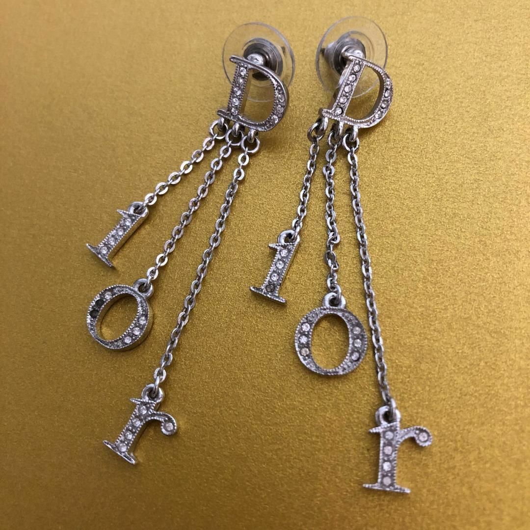 Christian Dior(クリスチャンディオール)の☆美品☆クリスチャンディオール ロゴ ラインストーン ピアス スウィング レディースのアクセサリー(ピアス)の商品写真