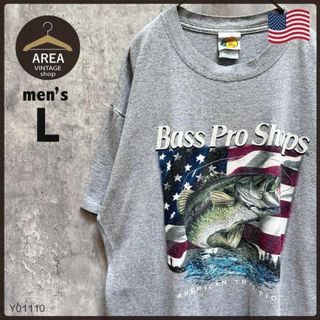 USAビッグプリントヴィンテージTシャツ半袖メンズ古着Lサイズアメリカグレー(Tシャツ/カットソー(半袖/袖なし))