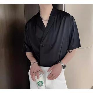 【人気商品】　半袖シャツ　シャツ　ボタン　シンプル　個性的　ブラック　L　メンズ(Tシャツ/カットソー(七分/長袖))