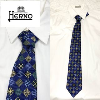 ヘルノ(HERNO)の【美品】 HERNO ネクタイ モノグラム ネイビー(ネクタイ)