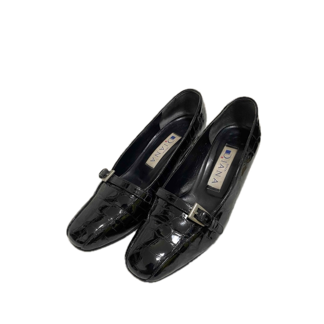 DIANA(ダイアナ)のダイアナ DIANA クロコ 黒 ブラック ヒール パンプス エナメル レディースの靴/シューズ(ハイヒール/パンプス)の商品写真