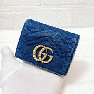 Gucci - グッチ GUCCI デニム GG マーモント パール 折り財布 ブルー ＊03