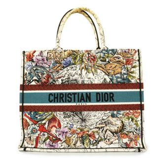 ディオール(Dior)の【4hd4089】クリスチャンディオール トートバッグ/ブックトート/キャンバス/ホワイト/マルチカラー 【中古】 レディース(トートバッグ)