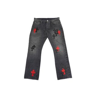 CHROME HEARTS クロムハーツ JEAN STRTLG FBRC クロスパッチ付きウォッシュドデニムパンツ 36 ブラック×レッド 美品 中古 62653