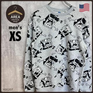 エイチアンドエム(H&M)のUSAアメリカ古着スウェットディズニーH&Mスポンジボブ総柄(スウェット)